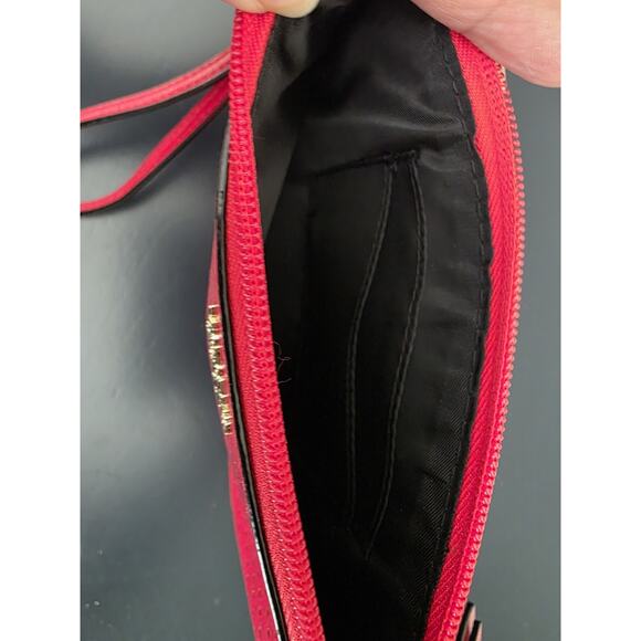 Victorias Secret Wristlet Red Clutch Purse With Closure Chevron Dot Pattern - Picture 5 of 8